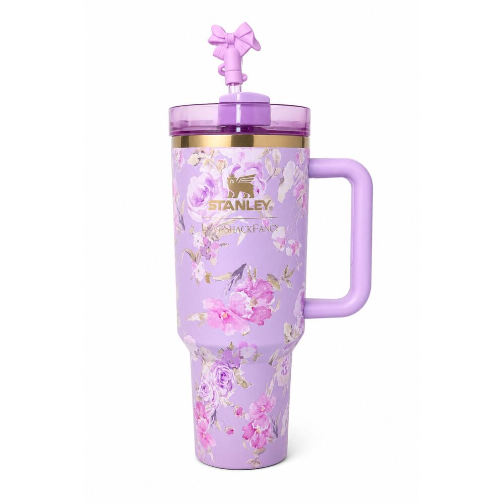 Stanley x LoveShackFancy Purple Floral Quencher Tumbler with Handle & Bow Straw